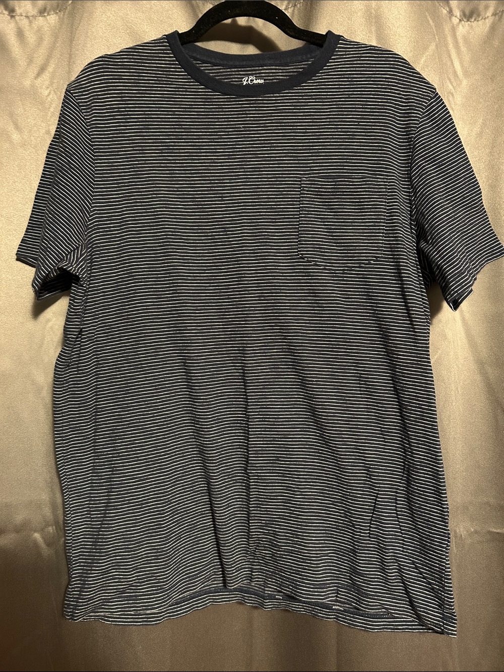 J. Crew Navy and White Striped Pocket Crew T-Shirt